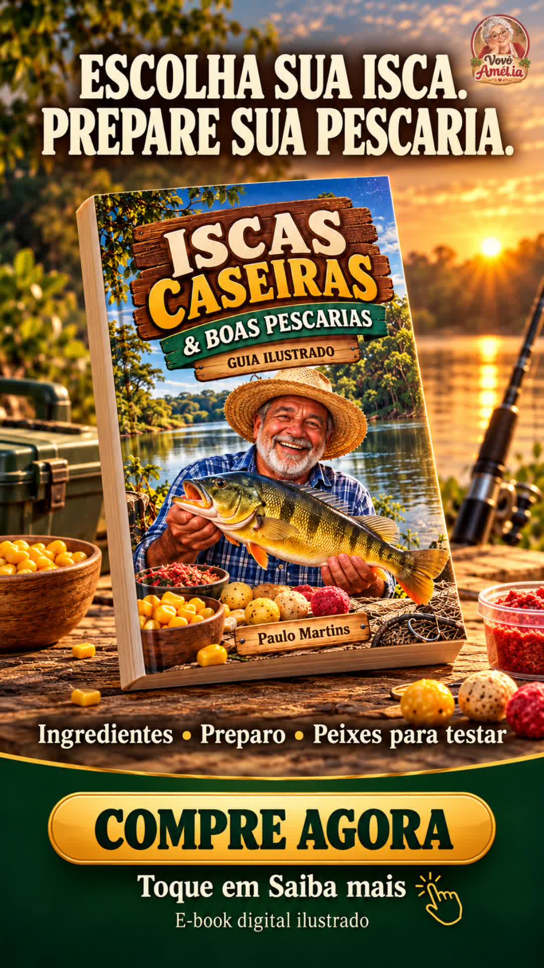 Arte de apresentação do e-book Iscas Caseiras e Boas Pescarias, de Paulo Martins